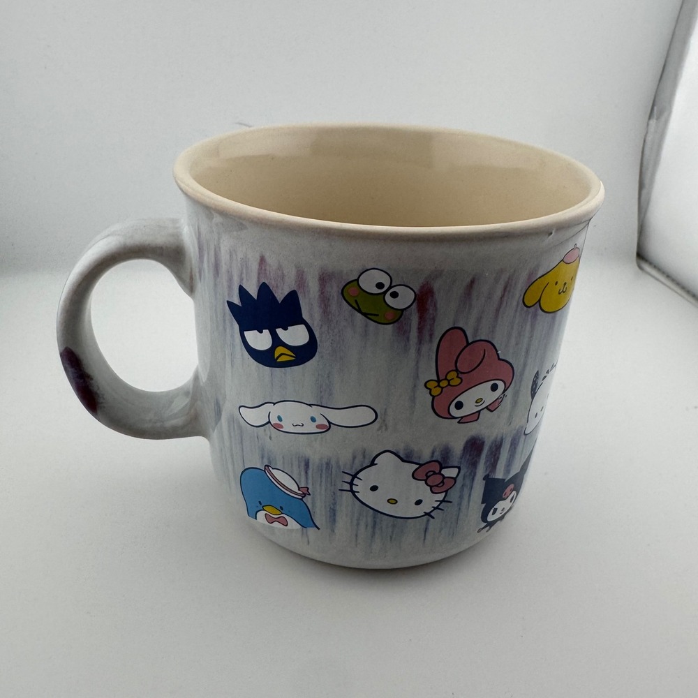 Sanrio Hello Kitty and Friends Ceramic Mug 20oz Grey Purple Watercolor Kawaii